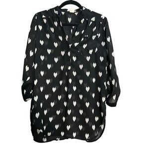 A'gaci A'gaci A'gaci Size Large Black and Cream Heart Design Sheer Blouse Top